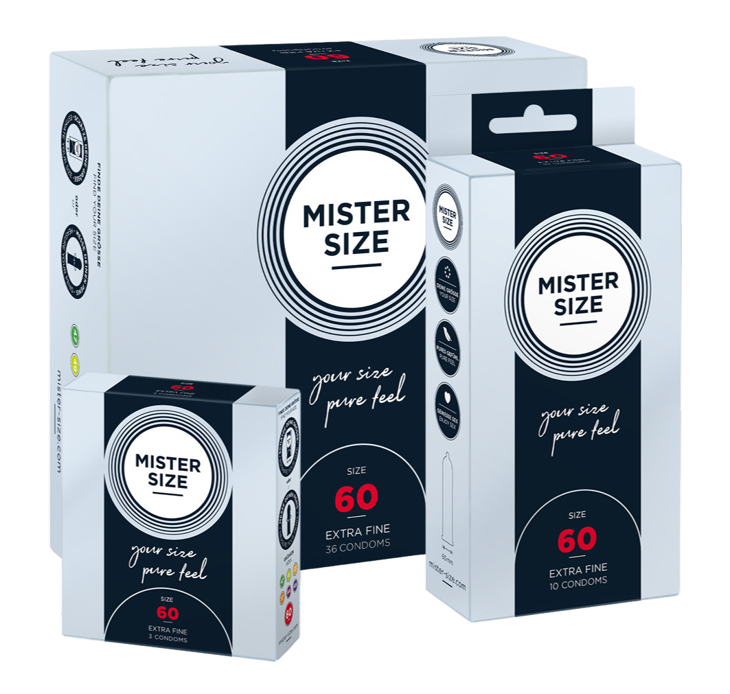 Три различни опаковки презервативи Mister Size в размер 60
